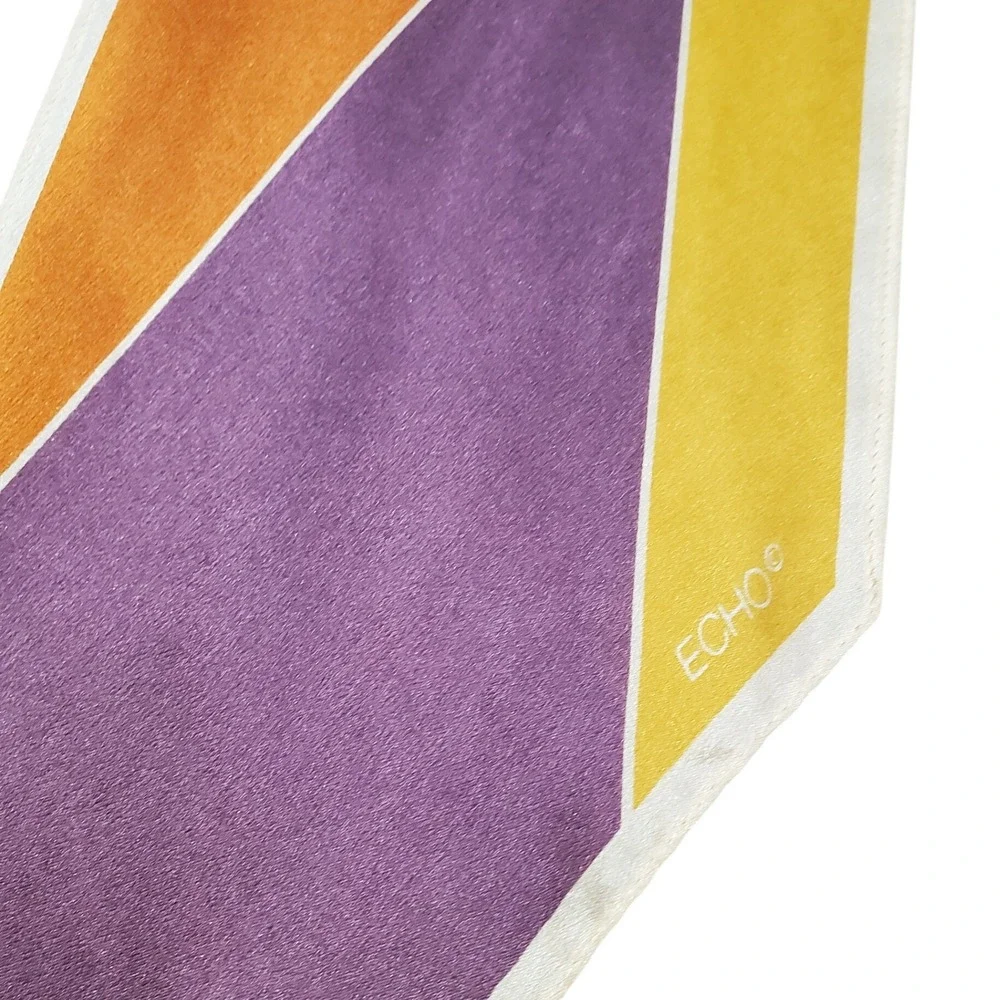 ECHO‎ Geometric Color Block Silk Scarf Brown Orange Purple Yellow Accent